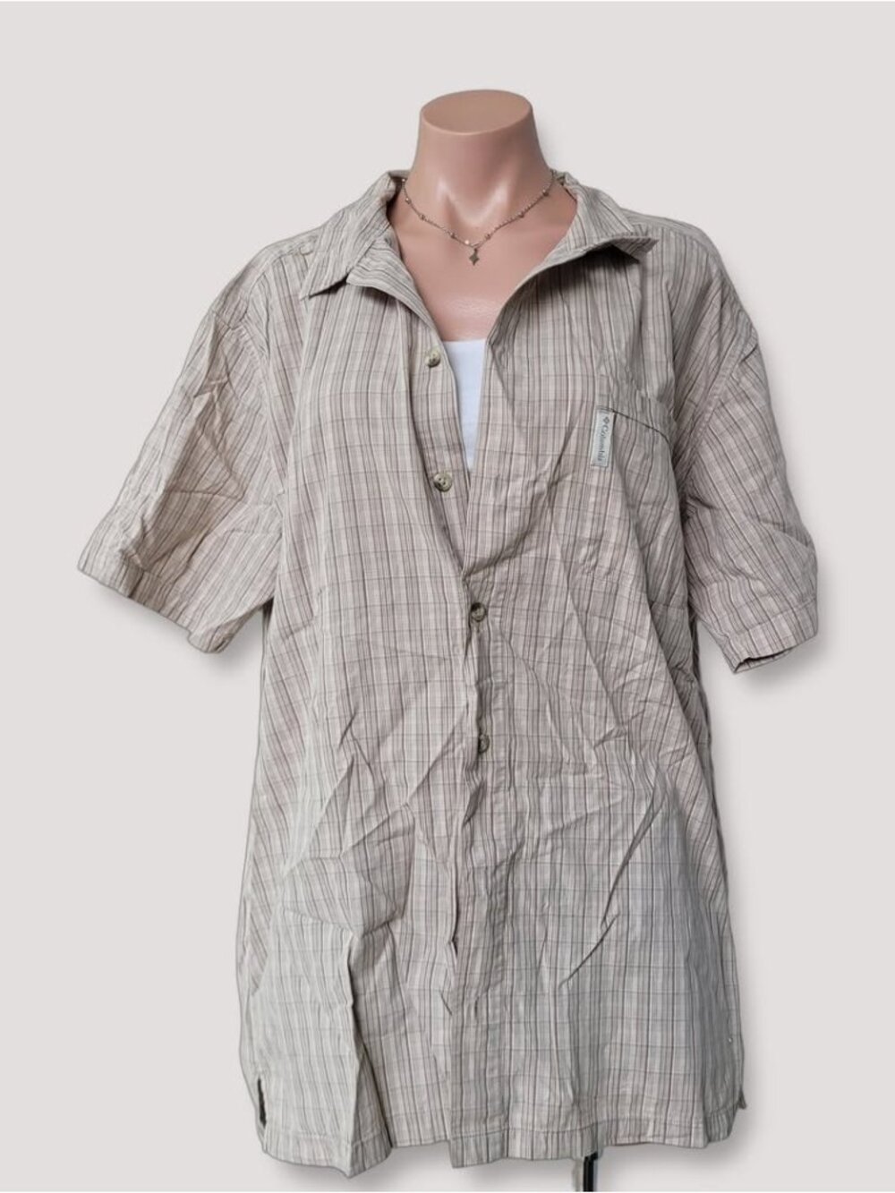 90s Vintage Columbia Oversized Beige Short Sleeve Outdoor Shirt XL
